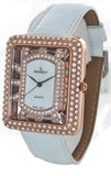 Peugeot Women's Rose Gold-tone Crystal White Leather Strap Watch J6085RG