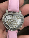Swiss Master Women's Heart  Gold rose Tone Case White Leather Band Diamond Watch