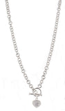 Womens Sterling Silver Round Chain Link  16.5" Toggle Heart Chain Necklace