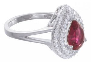 925 Sterling Silver Women Pear Shape White/Ruby Cubic Zirconia Ring Size 7