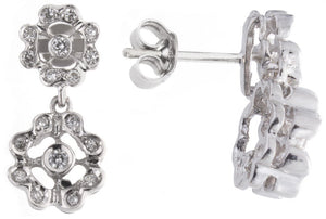 18k  White Gold Flower Womens Butterfly Back 6 Grams .34ct. Diamond Earrings