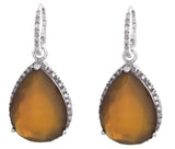 Women's Sterling Silver Burnt Orange Agate Teardrop Diamond Earrings