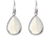 Women's Sterling Silver Milky White Agate Teardrop Diamond Earrings