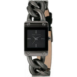 Anne Klein Women's Rectangular Gunmetal and Black Leather Strap Watch AK-1841