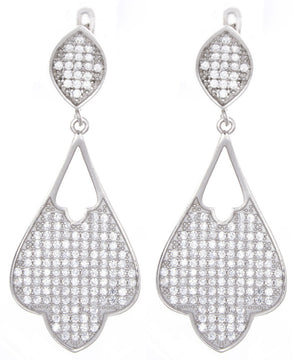 925 Sterling Silver Cubic Zirconia Leaf Shaped Womens Earrings