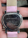 Swiss Master Women's Heart  Gold rose Tone Case White Leather Band Diamond Watch