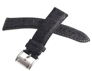 Fossil Men's 22mm Black Denim Fabric Silver Buckle Watch Band Strap