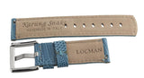 LOCMAN Men's 21MM x 20mm Light Blue Lizard Leather Silver Buckle Watch Band