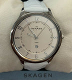 Skagen Women's 820XLSLD White Leather Band Stainless Steel White Dial