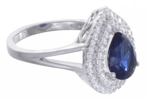 925 Sterling Silver Women Pear Shape White/Sapphire Cubic Zirconia Ring Size 5