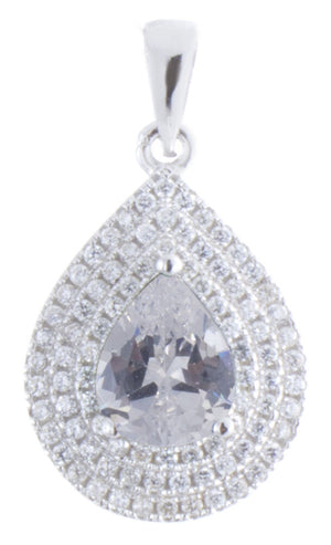 925 Sterling Silver White Cubic Zirconia Teardrop Shape Pendant