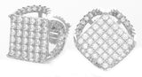 Sterling Silver White CZ Stones 12mm  Square Shape Stud Unisex Earrings