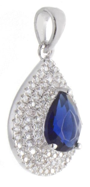 925 Sterling Silver White and Sapphire Cubic Zirconia Teardrop Shape Pendant