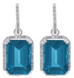 Sterling Silver Women's Genuine London Blue Topaz & Diamond Hanging Earrings