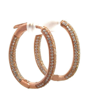 18k Rose Gold Plated Cubic Zirconia Oval Hoop Women's Silver Earrings