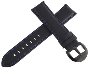 Aqua Master 22mm Black Leather Watch Band with Black Stainless Steel Pin clasp