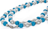 Genuine 31 inches Silver and Turquoise 10mm Thick  Women's Necklace / Fish Clasp