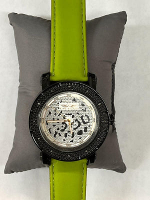 King Master Men's 104M Diamond Stainless Steel Case Green Leather Band Watch