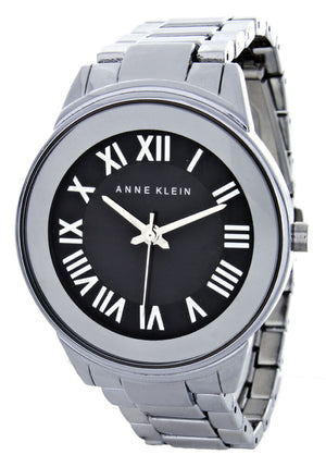 Anne Klein Women's Black Dial Silver Band Quartz Watch - AK/1755BKSV