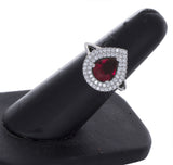 925 Sterling Silver Women Pear Shape White/Ruby Cubic Zirconia Ring Size 8