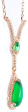 18k Gold Plated V-Shape Lab Made Diamonds Green Emerald Women's Silver Necklace