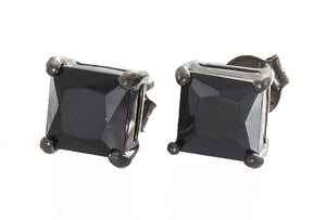 7mm Sterling Silver Black CZ Stone Stud Earrings