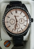Fossil BQ1691 Caressa Pink Dial Black Ion Plated Multifunction Women's Watch