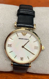 Emporio Armani AR1910 Mother of Pearl Dial Black Leather Strap Women's Watch