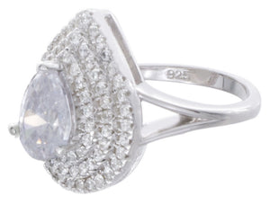 925 Sterling Silver Womens Pear Shape White Cubic Zirconia Ring Size 7