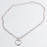 Womens Sterling Silver Round Chain Link  17.5" Hollow Heart Chain Necklace