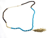 Fossil Bohemian Gold Tone Tortoise Turquoise Bead Tassel Necklace JA6439710