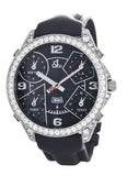 JACOB & CO MENS 47MM 9.00CT REAL DIAMOND CASE CUSTOM SET BLACK FACE 5 TIME ZONES