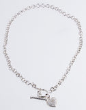 Womens Sterling Silver Round Chain Link  16.5" Toggle Heart Chain Necklace
