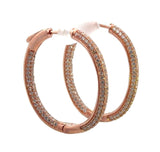 18k Rose Gold Plated Cubic Zirconia Oval Hoop Women's Silver Earrings