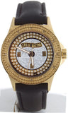Swiss Master Women's Round Shape Gold Tone Case  Black Leather Band Diamond Wat