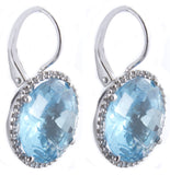 14K White Gold Women's Round Genuine Blue Topaz Diamond Earrings