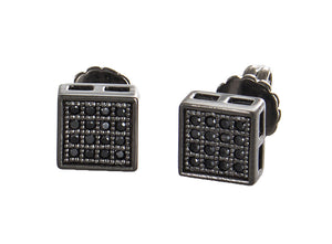 6mm Micro Pave Set Sterling Silver Black CZ Stud Earrings