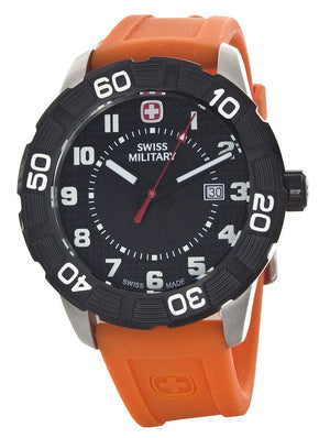 Swiss Military Men's Black Dial Orange Rubber Band Watch