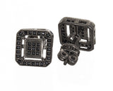 Sterling Silver 10mm Rhodium Black CZ Square  Stud Earrings