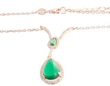 18k Gold Plated V-Shape Lab Made Diamonds Green Emerald Women's Silver Necklace