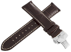 Aqua Master Mens 22mm Brown Leather Watch Band Strap W/ Stainless Steel Buckle