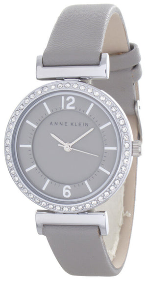 Anne Klein Women's Grey Dial Grey Leather Strap Watch W/ Crystals AK/2609