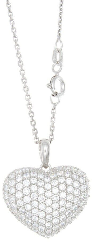 18 Inch Heart Shape Silver-Tone Crystal Women Silver Pendant Necklace Chain