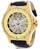Kings Master Men's Gold-tone Case Black Leather Band 0.12ct Diamond 124M