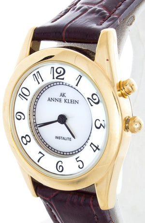 Anne Klein Women's Gold-tone Stainless Steel Case Brown Leather Watch 10/7908A