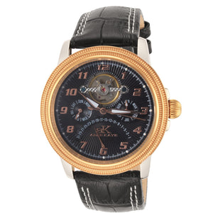 Adee Kaye Mens Black Dial Black Leather Strap Open Heart Watch AK8023-MRG