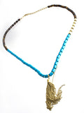 Fossil Bohemian Gold Tone Tortoise Turquoise Bead Tassel Necklace JA6439710