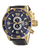 Invicta Men's 4904 Blue Dial Gold Case Black Leather Band Chronograph Watch