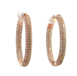 18k Rose Gold Plated Cubic Zirconia Oval Hoop Women's Silver Earrings