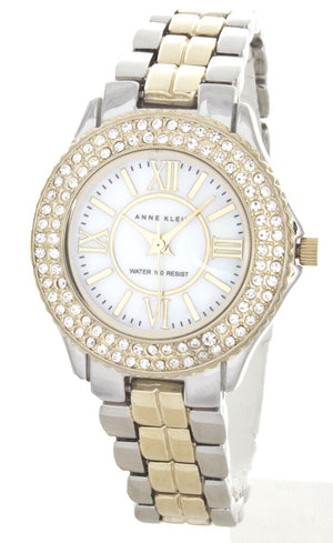 Anne Klein Women's 10/9537MPTTT Mother of Pearl Dial Silver/Gold Tone Band Watch